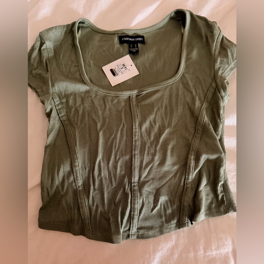 Olive Ribbed corset style Crop Top